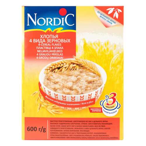 Хлопья 4 злака Nordic 600 г в Спар