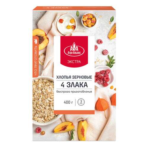 Хлопья Агро-Альянс Экстра 4 злака, 400 гр в Спар