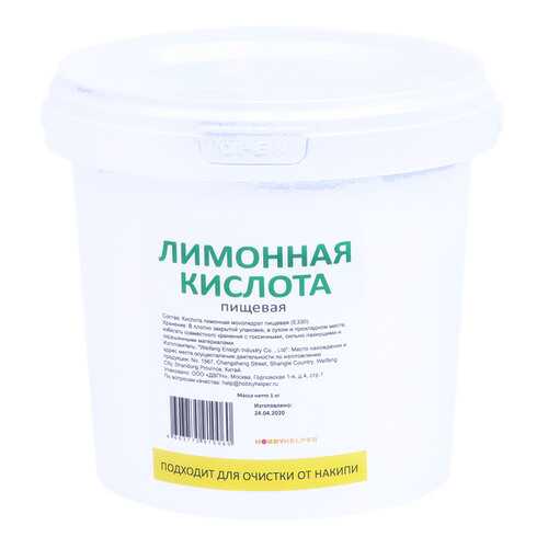 Лимонная кислота в ведре HOBBYHELPER (1 кг) в Спар