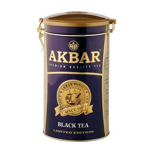 Чай Akbar Limited Edition, черный крупнолистовой, подарочный, жесть с клипсой, 150 гр в Спар