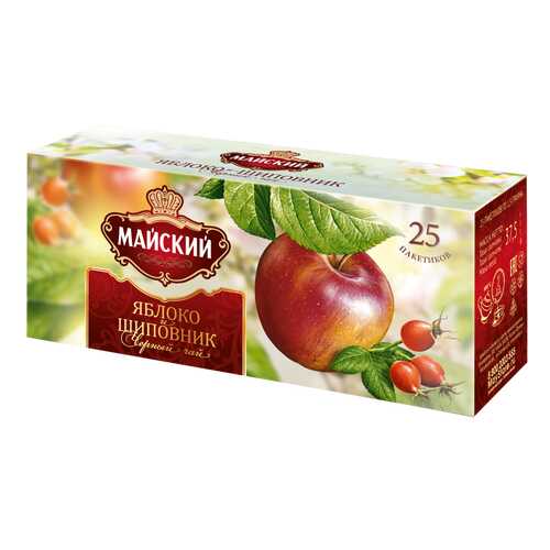 Чай черный Майский Яблоко и шиповник 25 пак в Спар