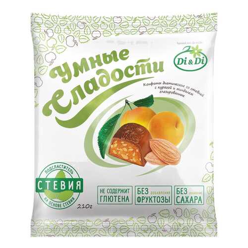 Конфеты со стевией Умные сладости с курагой и миндалем глазированные 210 г в Спар
