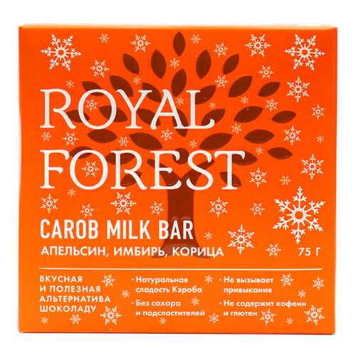 Шоколад из кэроба с апельсином, имбирем и корицей Carob milk bar Royal Forest 75 г в Спар