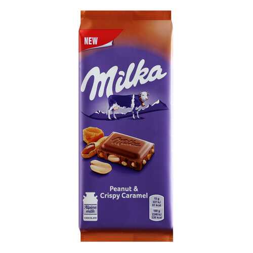 Шоколад Milka Молочный с арахисом и кусочками хрустящей карамели 90г в Спар