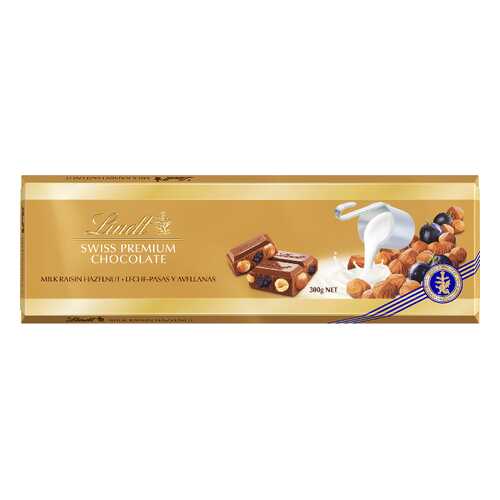 Шоколад молочный Lindt с изюмом и фундуком 10 шт по 300 г в Спар