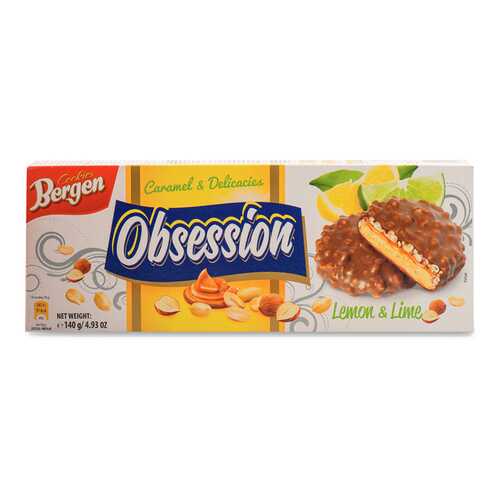 Печенье Bergen Obsession лимонное с карамелью, сухофруктами и орехами в шоколаде 140 г в Спар