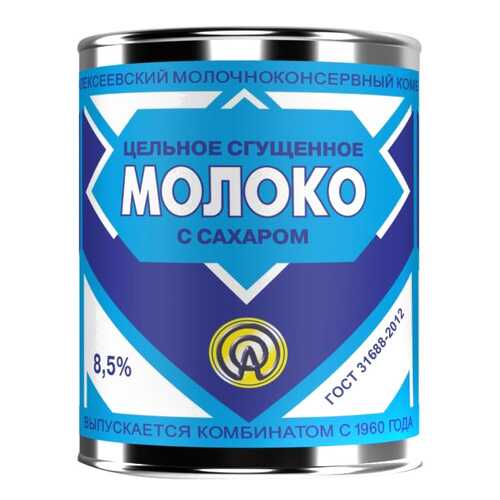 Молоко цельное сгущенное Алексеевское 8.5% с сахаром гост 380 г в Спар