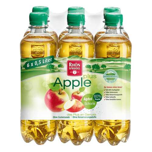 Минеральная вода с яблочным соком без сахара Rhon Sprudel «Apple Plus» 0.5 л, 6 шт в Спар