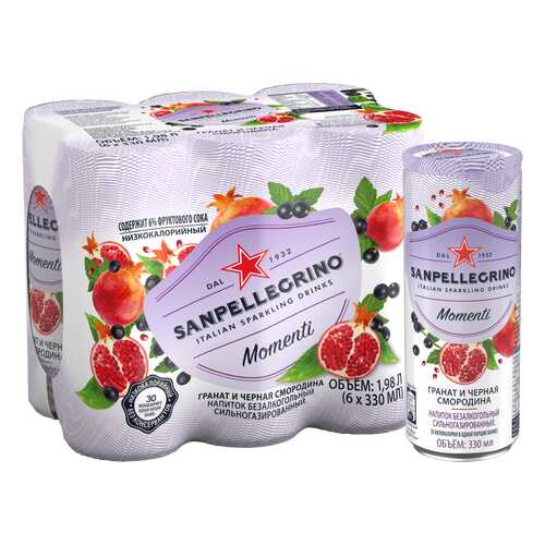 Газированный напиток Sanpellegrino Momenti с соком гранат и черная смородина 6 шт 0.33 мл в Спар